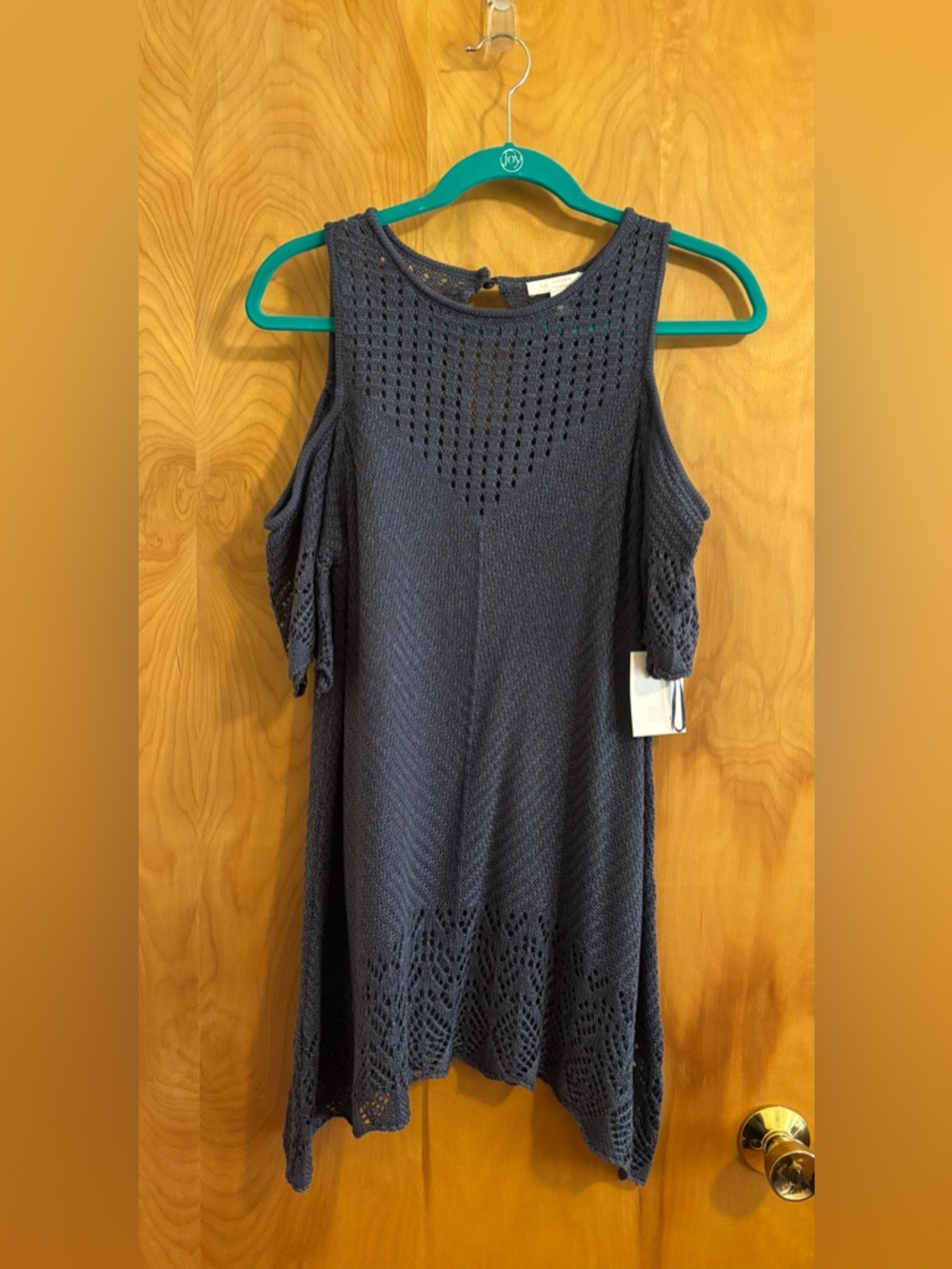 LC Lauren Conrad Navy Cold-Shoulder Crochet Knit Top Size Large NWT